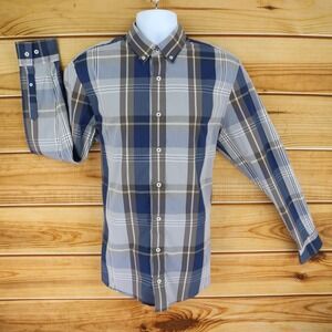 Nick Graham Dress Shirt Everywhere Modern Fit Mens Sz L Multicolor Plaid Stretch